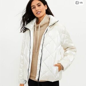 Lou & Grey Shimmer White Quilted Puffer Jacket
